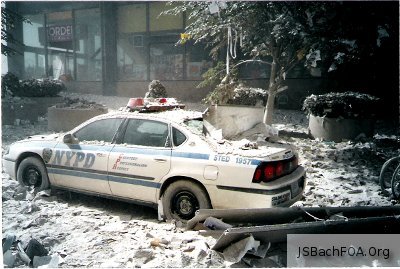 Never Forget - 9-11-2001 Police Car outside WTC on September 11, 2001 - Never Forget